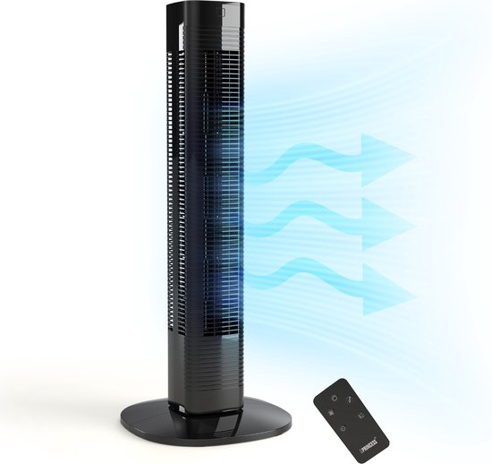 Ventilateur colonne intelligent 80 cm – Application et télécommande – Minuterie – Économe en énergie – Princess 358230 – Noir