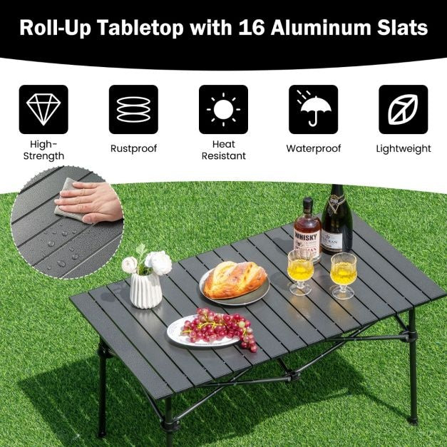 Table de camping Coast Aluminium avec sac de transport - 95 x 55 x 50 cm - Max. 60 kg - Noir