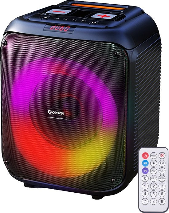 Denver Bluetooth Speaker Party Box - Disco Lights - Incl. Remote Control - Microphone Connection - BPS250 - Black