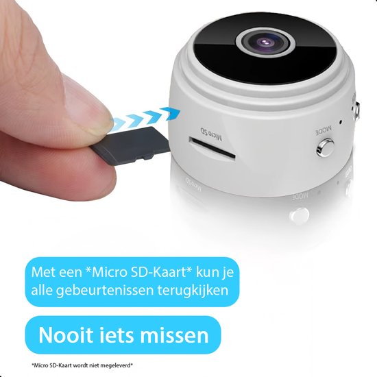 Tech Essentials® Mini caméra espion - 1080P/Full HD - Avec APP WiFi - Vision nocturne - Détection de mouvement - Caméra vidéo cachée compacte - Petite caméra d'intérieur - Espion - Sans fil - Animaux - Intelligente - Blanc