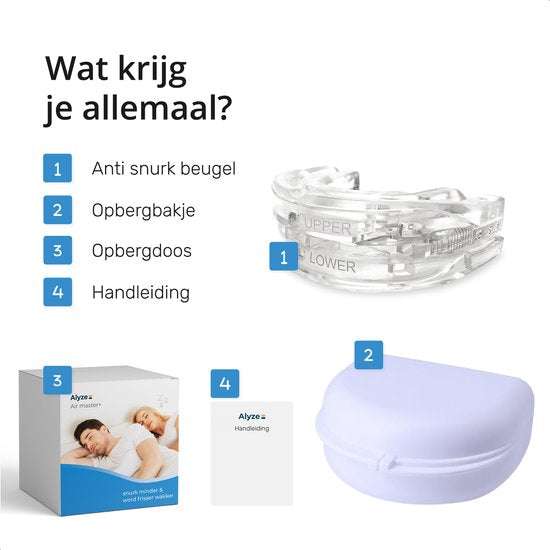 Airmaster Anti Snore Brace - Ajustable - Produits pour le sommeil - Écartement nasal - Protecteur de dentier - Ronflement - Bit - Transparent sans BPA