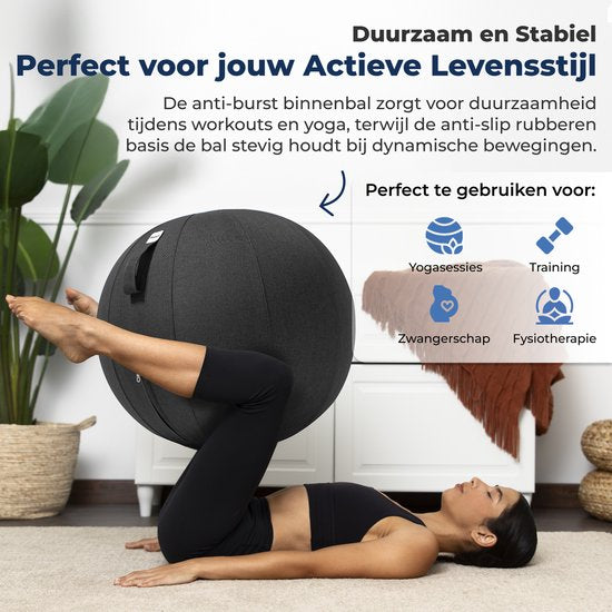 Backerz Sitting Ball 75 CM - Ballon d'assise avec housse en lin - Chaise ergonomique pour le bureau et la maison - Ballon de yoga de luxe - Gris clair
