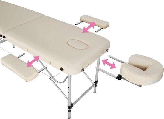 tectake® - table de massage en aluminium 2 zones, table de massage 4cm matelas, table de massage pliante, table de massage en aluminium réglable en hauteur, table de massage portable avec accessoires, appui-tête en aluminium, accoudoir et sac de transport