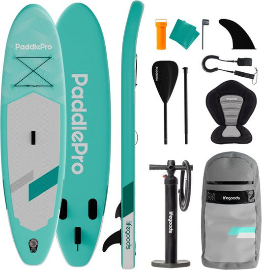LifeGoods SUP Board All-round Compact - avec siège - capacité de charge de 100 KG - 300 x 76 cm - gonflable - ensemble complet de SUP - vert menthe