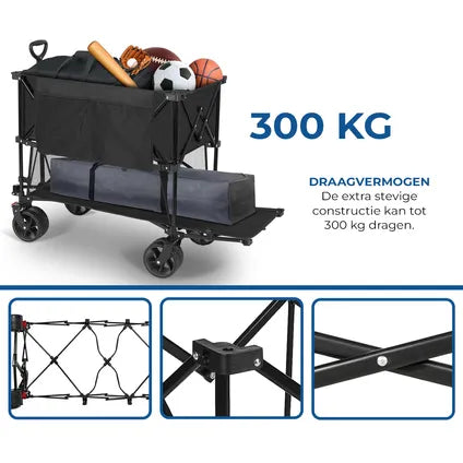 Chariot Aldorr Bolderkar XXL - Noir - 400 litres - Capacité de charge : 300 kg - Roues tout-terrain avec frein - Pliable - 97 x 123 x 57 cm