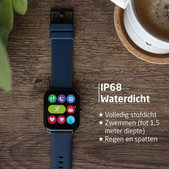 BREND Smartwatch pour femmes et hommes - podomètre, tensiomètre et cardiofréquencemètre - montre de sport - étanche - bleu