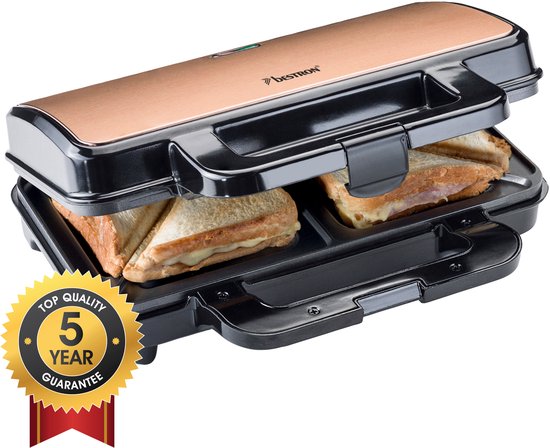 Appareil à croque-monsieur Bestron - ASM90XLCO - 900 W - Pour 2 croque-monsieur - Revêtement antiadhésif - Cuivre - Garantie 5 ans