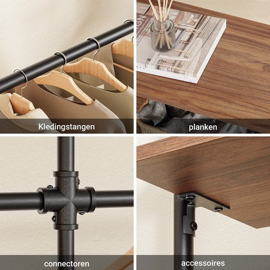 Portemanteau mural SoBuy avec 4 tringles et 4 étagères en MDF, penderie ouverte, capacité de charge de 120 kg pour chambre à coucher, 265 x 48 x 220 cm, noir industriel KLS19-SCH