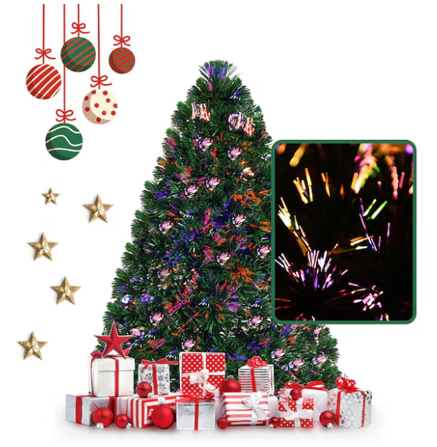 Arbre de Noël artificiel (pré-éclairé) Coast - avec fibre de verre et lumières LED multicolores, 125 pointes - 122 x 64 cm - PVC/métal - Vert