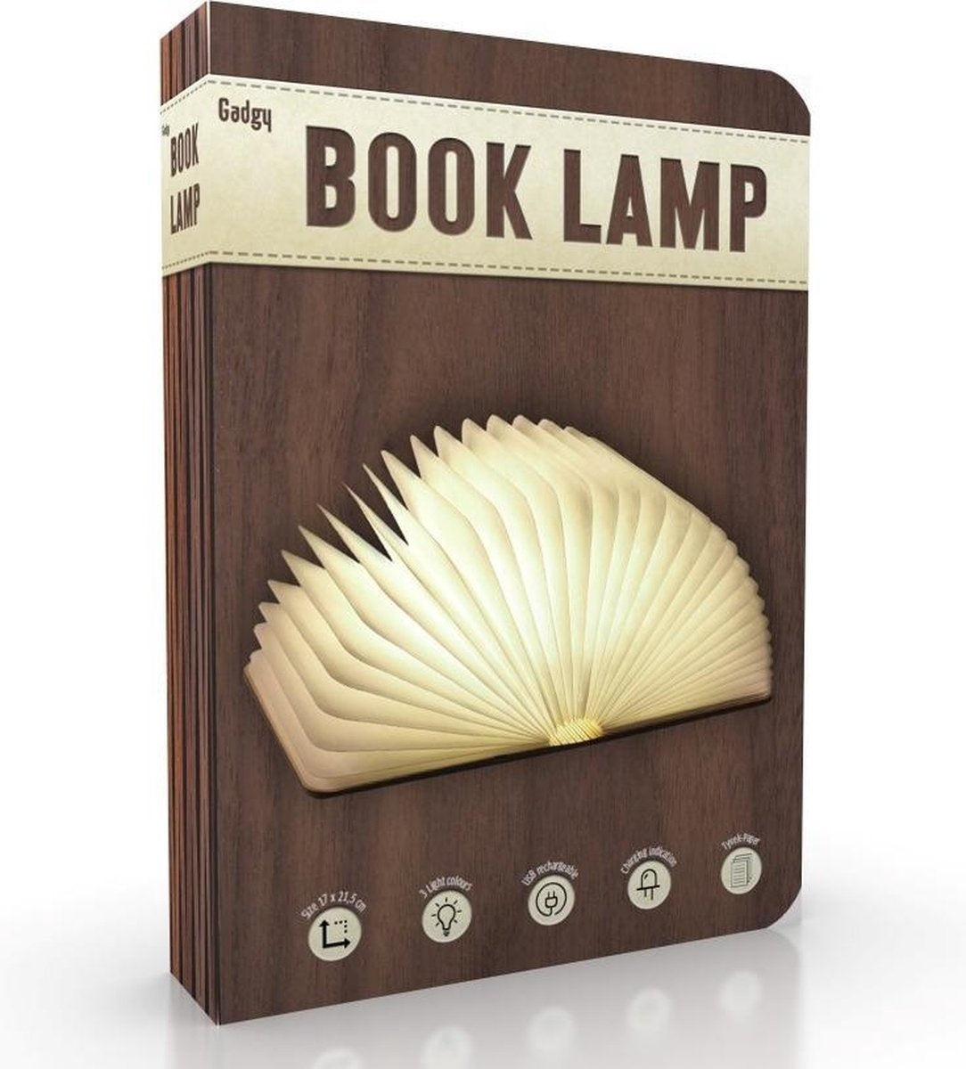 Gadgy Book Lamp - Lampe de table pour chambre à coucher - Eclairage d'ambiance intérieur - Taille : 21.5 x 17cm - Rechargeable