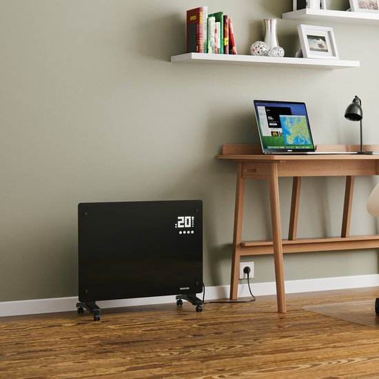Auronic Electric Heater - Convector Heater with Thermostat and Remote Control - Glass Panel Heater - 1500W Heater - Black