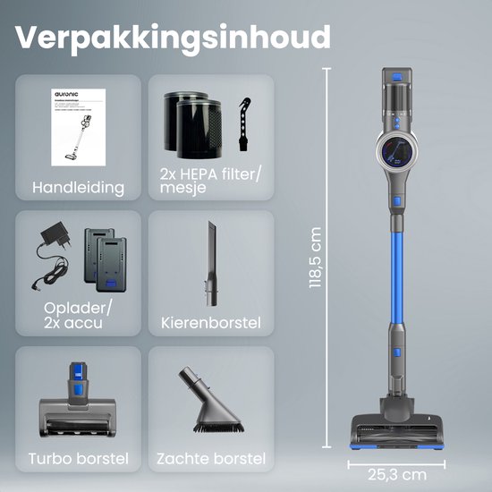 Auronic Stick hoover - Sans fil - Aspirateur autoportant - Sans sac - 350W - Batterie supplémentaire - Aspirateur - Gris/Bleu