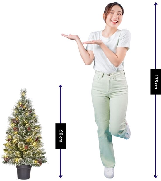 Black Box Trees Vandans : sapin de Noël artificiel avec éclairage - Sapin de Noël H 90 x Ø 48 cm - Sapin artificiel en pot avec des branches enneigées - Vert