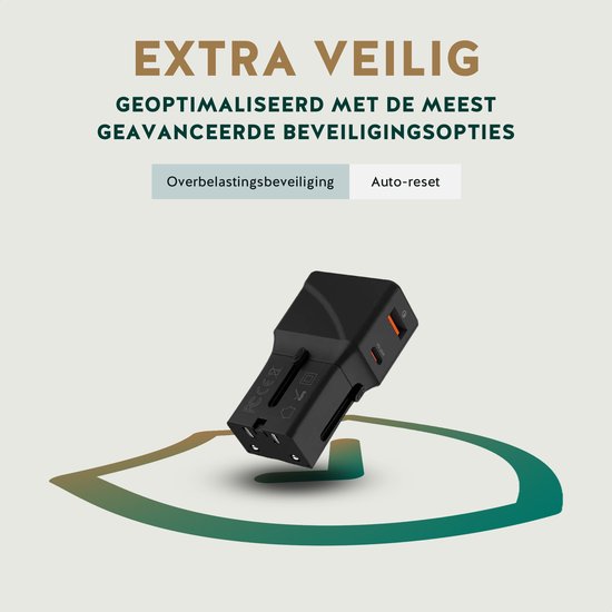 Adaptateur prise universelle - Nomadius - Chargement rapide - Prise de voyage universelle - 1 USB-C et 1 USB - 200+ pays - Noir