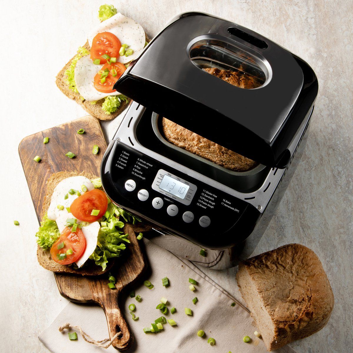 Domo B3978 Machine à pain 17 programmes - Levain - Sans gluten - 500-1 000 g - Noir