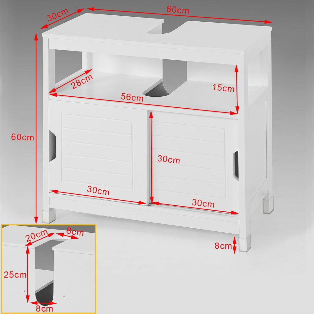 SoBuy FRG128-W Meuble lavabo - 2 portes coulissantes 1 étagère - Blanc - 60x61x30 cm