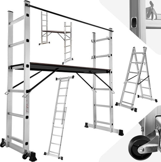 Échelle multifonctionnelle - tectake 401668 – 4 en 1 -Support d'échafaudage - Hauteur de travail 1m
