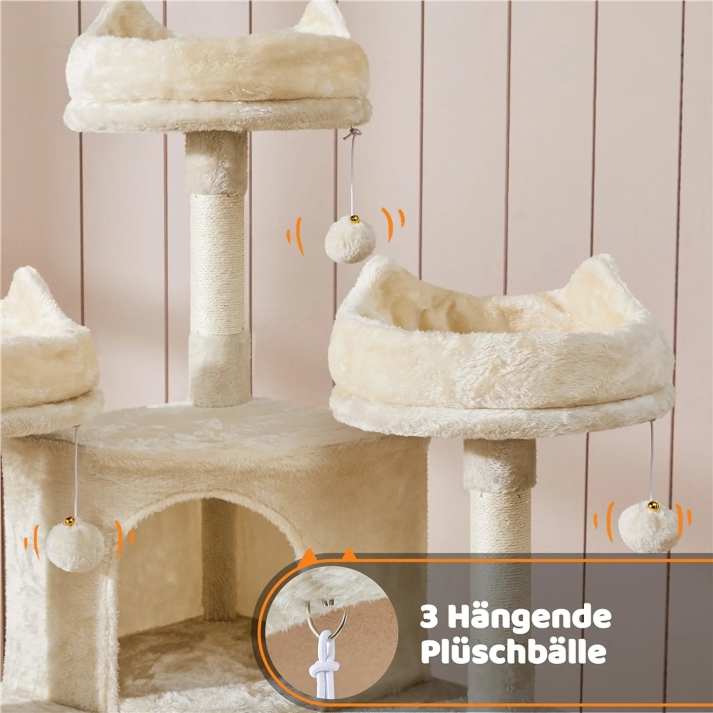 Yaheetech Cat Post XXL avec 3 plateformes d'observation - équipé de 2 terriers, d'une planche à gratter et d'un système anti-piqûres - pour les foyers avec plusieurs chats - beige peluche et sisal - 55,5 x 55,5 x 175 cm