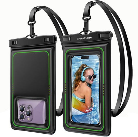 Travelhawk Waterproof Phone Cases - Drybag Set of 2 - Underwater Case - Waterproof phone pouch - Convient à tous les Smartphones - Egalement pour passeport et cartes de débit - Transparent - Eau - Vacances - Natation - Téléphone - Waterproof