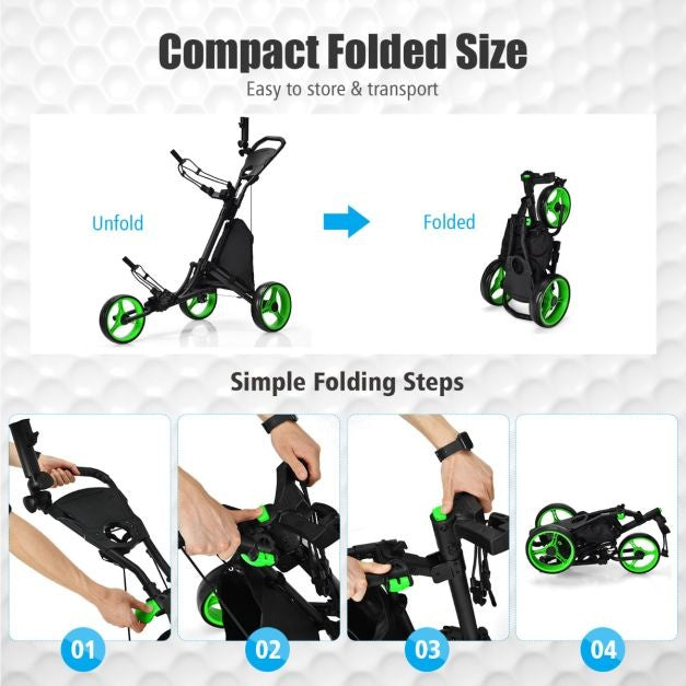 Chariot de golf à 3 roues Chariot de golf à pliage rapide Chariot de golf à pied Support de sac de golf Chariot de golf pour clubs de golf Chariot de golf