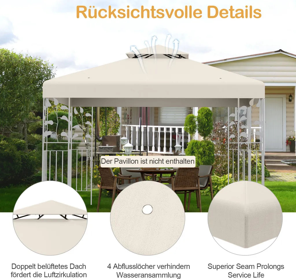 Coast Replacement Roof - Résistant aux intempéries - 3x3 M - Trous de drainage et attaches Velcro inclus - Beige