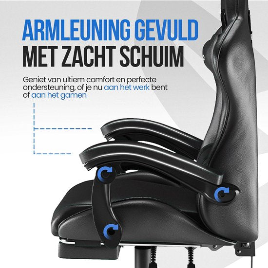 Avalo Gaming Chair - Chaise de jeu - Chaise de bureau ergonomique réglable - Chaise de jeu - Chaise de jeu - Noir/Bleu