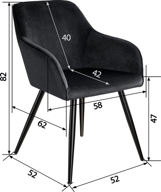 tectake® - Chaise - chaise de salle à manger - Marilyn aspect velours noir - 403663