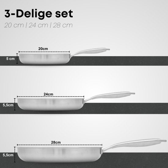 Savoré Kitchen Set de poêles à frire 3 pièces en acier inoxydable - Ø 20, 24, 28 cm Poêles - Induction - Poêles - Poêles à frire - Sets de poêles - Set de poêles à frire