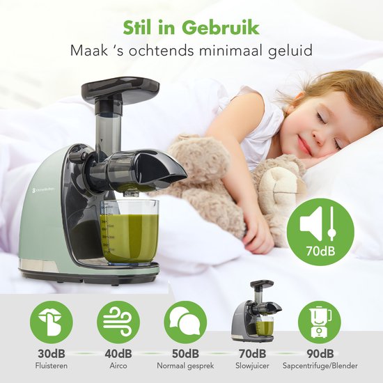 KitchenBrothers Slowjuicer - Presse-légumes et fruits - Extracteur de jus - 700ml - Vert pastel
