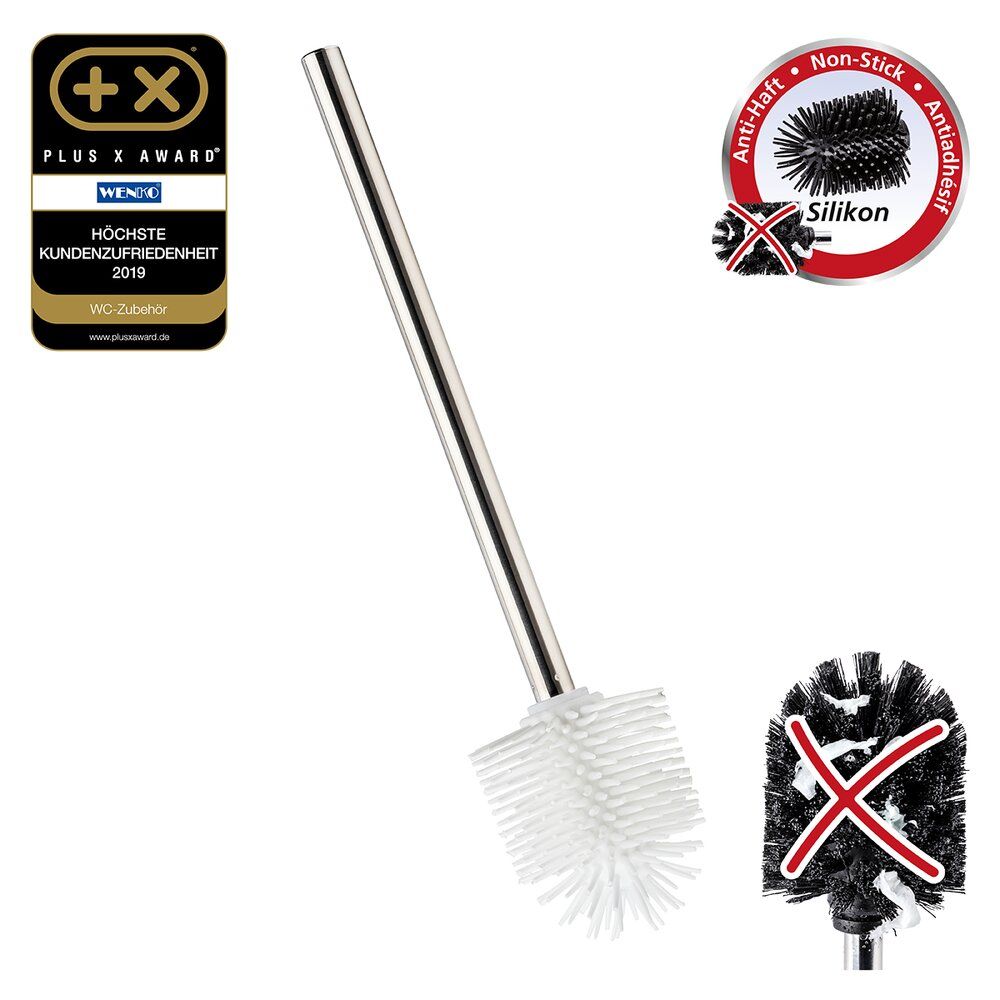 Brosse de WC Wenko en silicone blanche - Tête de brosse interchangeable Ø 7,5 cm - Manche en acier inoxydable