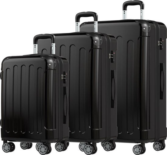 TRVLMORE Set de valises - 3 pièces - 45L bagage à main + 75L et 115L bagage spacieux - TSA Lock - Léger - Set de valises de voyage - Noir