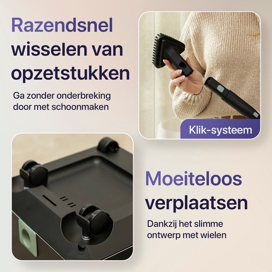 Nettoyeur vapeur LUMAN MAX – 2 600 W - 60 min d'autonomie - Réservoir d'eau de 2,5 L – Nettoyeur vapeur à main et nettoyeur de tapis - Noir