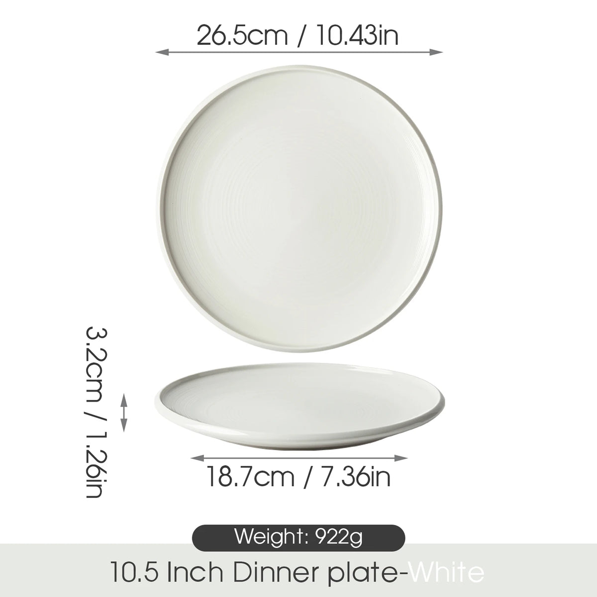 Lot de 6 assiettes plates Jiwoo ZEN - 25 cm (10 pouces) - Blanc