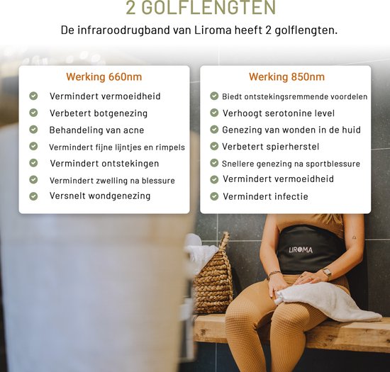 LIROMA® Bande dorsale infrarouge portable - Bas du dos, épaules, jambes - Thérapie infrarouge - Infrarouge lointain - Lampe infrarouge - Bande amincissante - Ceinture de fitness - Bande chauffante - Thérapie par la lumière rouge - Thérapie par la lumière