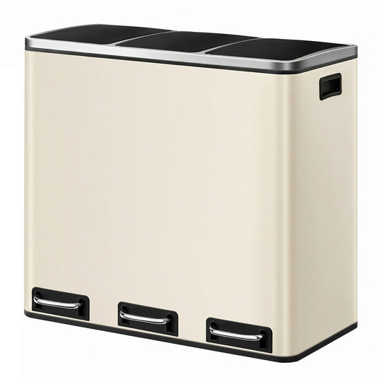Poubelle Ochama Recycling - 3 x 18 L - À pédale - Acier inoxydable - 61 x 35,2 x 56,4 cm - Beige