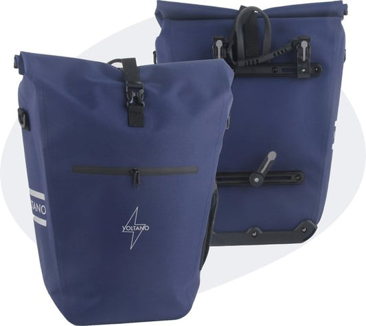 Voltano Luxe E-bike Pannier 28L - Navy Blue - Sacoche avec compartiment pour ordinateur portable - 100% étanche - avec bandoulière