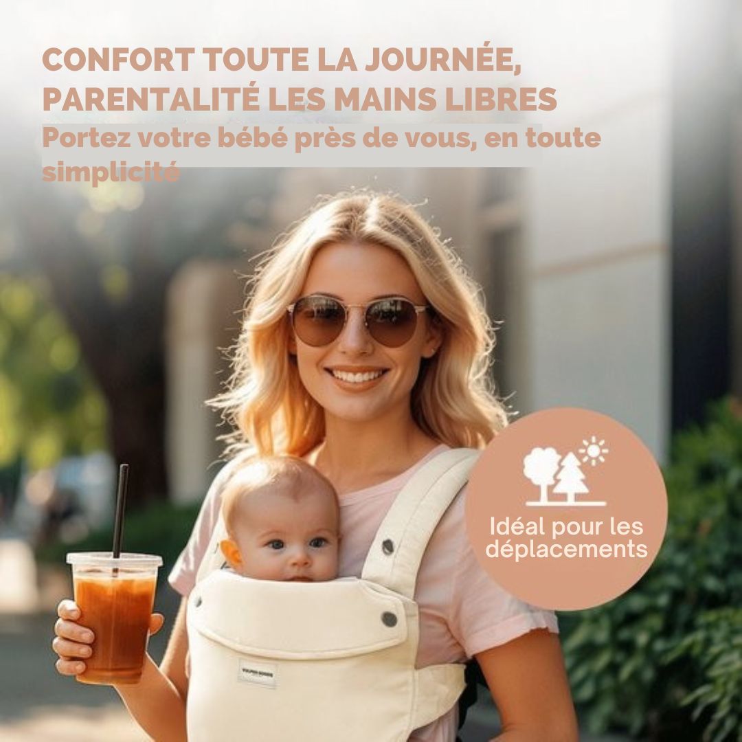 Porte-bébé Vulpes Goods® BabyCare - ergonomique 0-36 mois - ventral de luxe jusqu'à 20 kg - Coton OEKO-TEX® - Confort mains libres - Avec support dorsal et position M - Crème