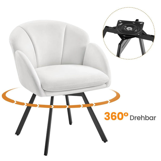 Yaheetech Swivel Chair Floral - Mécanisme de pivotement à 360°, coussin d'assise amovible et base en métal en forme de X - Pour chambre et bureau à domicile - Bouclé blanc et métal - 57 x 61 x 75 cm