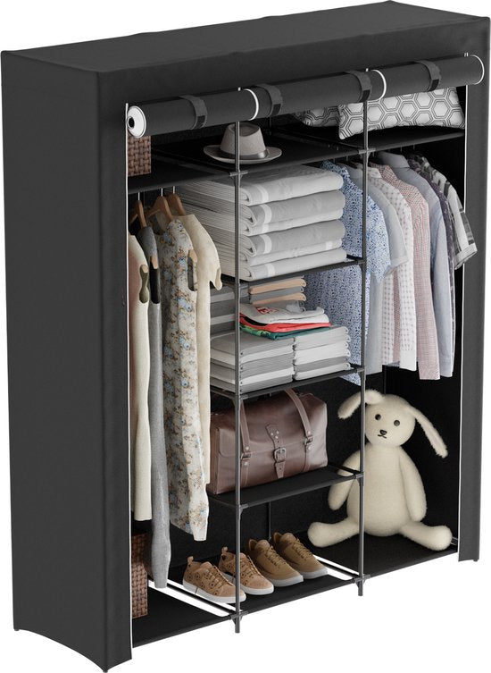 Avalo Armoire en tissu pliable XXL - 150x45x175 CM - Armoire - Armoire de chambre - Noir