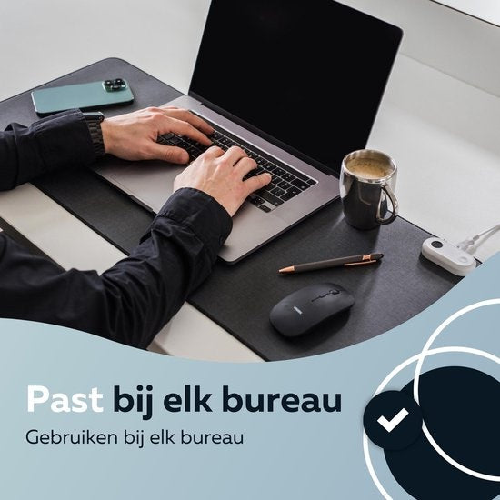 WURK Professional Tapis de bureau chauffant - 30℃ à 50℃ - Organisateur de bureau - Comprend un clip de câble - Noir - 80x33