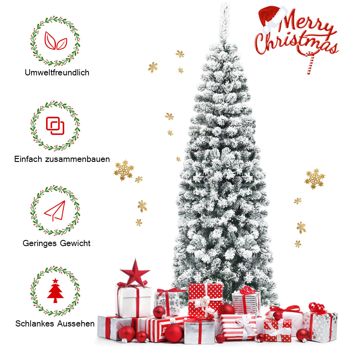 Coast Pencil Sapin de Noël avec neige - Avec base en métal - 180 cm