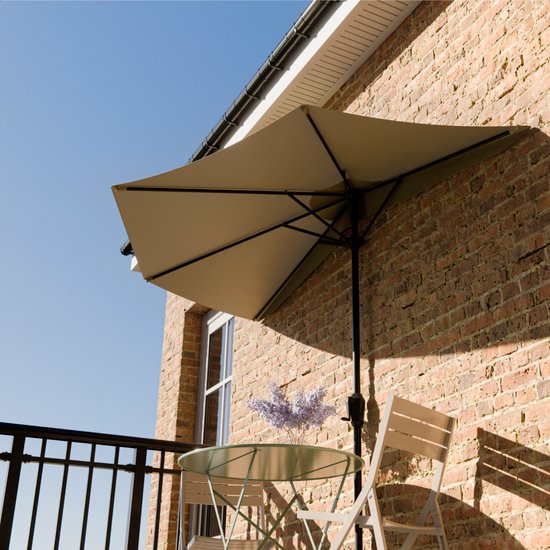 LifeGoods Parasol de balcon - Jardin - 270x135 cm - Parasol semi-circulaire - Imperméable - UPF50+ - Taupe