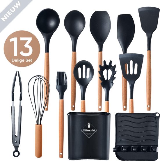 VAIVE Batterie de cuisine 13 pièces avec support - Batterie de cuisine - Fouet - Spatule Silicone