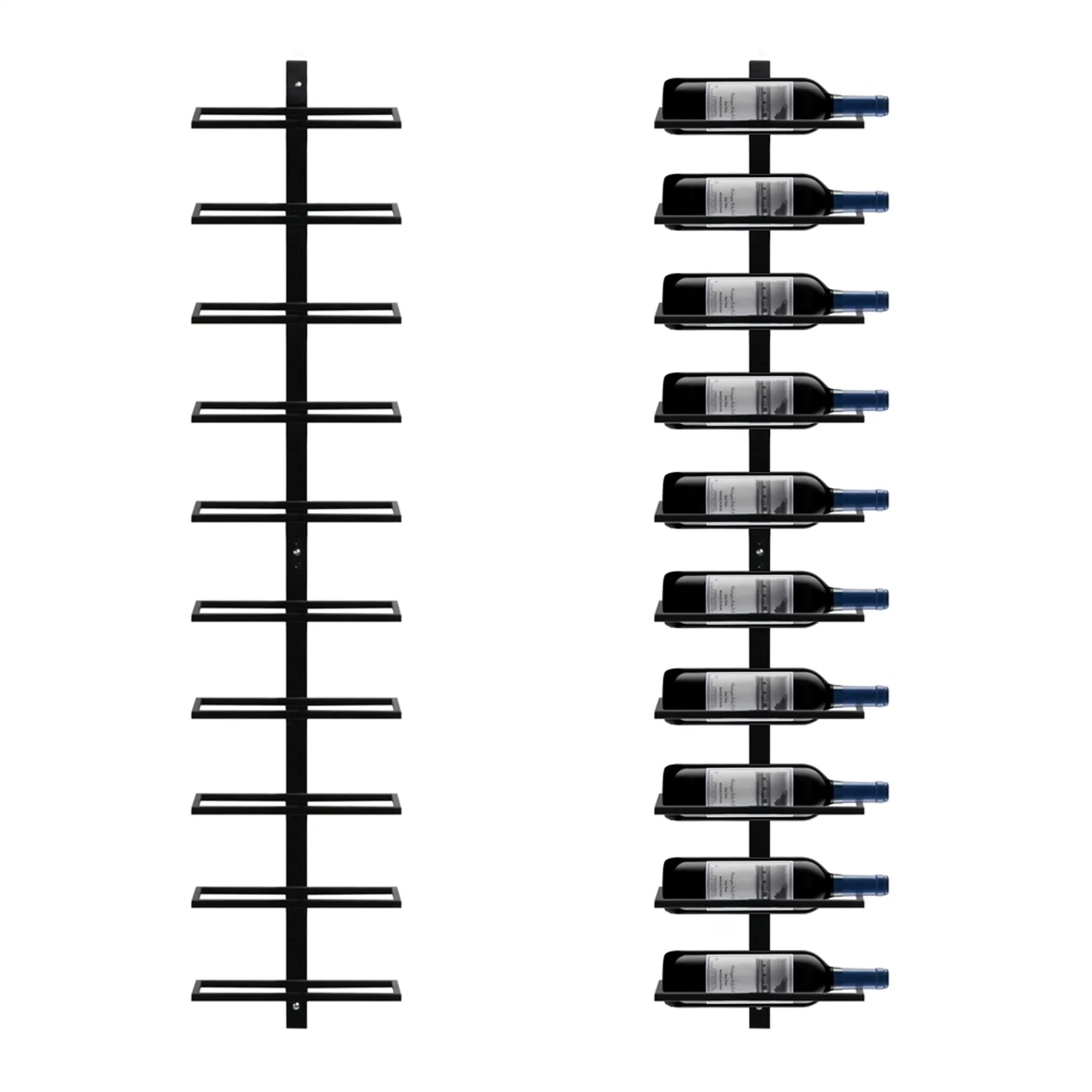 Yaheetech Wine Rack Wall Mount - 27 x 10 x 116 cm - Capacité de 10 bouteilles, matériel de fixation et design vertical moderne inclus - Pour la cuisine et le salon - Métal noir