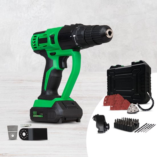 Kit multi-outils Hammersmith - 18 V - outil multifonction sans fil à rotation et oscillation - perçage, découpe, sciage, rabotage et ponçage - vaste gamme d'accessoires et mallette de rangement