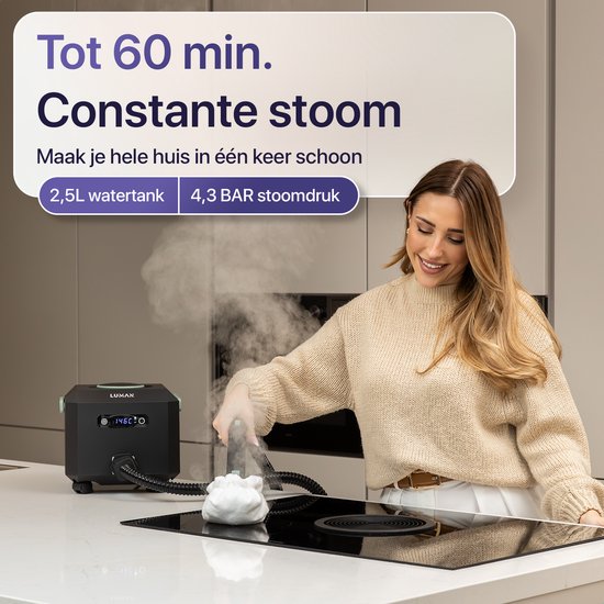 Nettoyeur vapeur LUMAN MAX – 2 600 W - 60 min d'autonomie - Réservoir d'eau de 2,5 L – Nettoyeur vapeur à main et nettoyeur de tapis - Noir