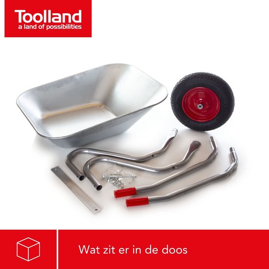 Brouette Toolland, 85 litres, kit, idéal pour le transport de matériaux divers, robuste et antirouille, montage facile, acier galvanisé, roue pneumatique, 12 kg