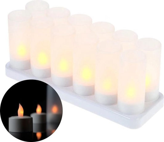 Bougies LED + Base rechargeable - Lampes à thé sûres - Décoration - 12 pièces + coupes
