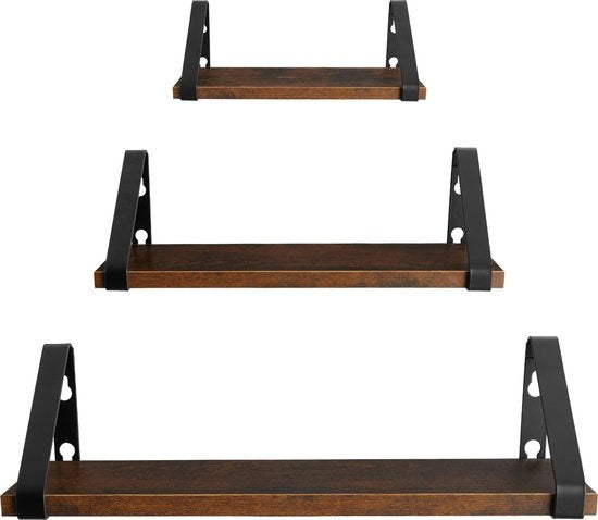 tectake® - 3 Etagères murales Cowell industrial dark brown - 404429