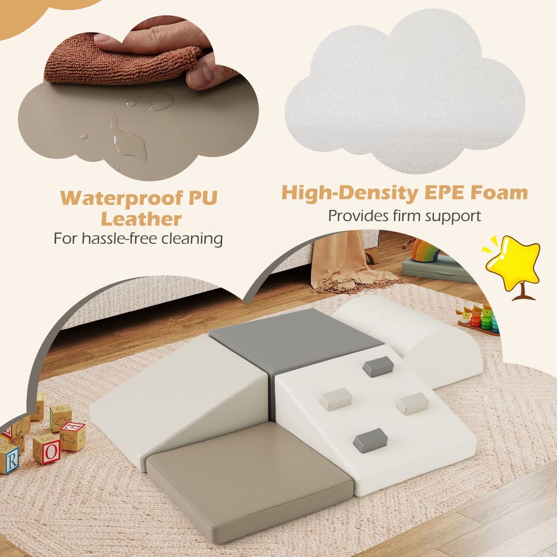 Coast 6-piece Foam Climbing Toy - 40×20×40 cm - White PU leather
